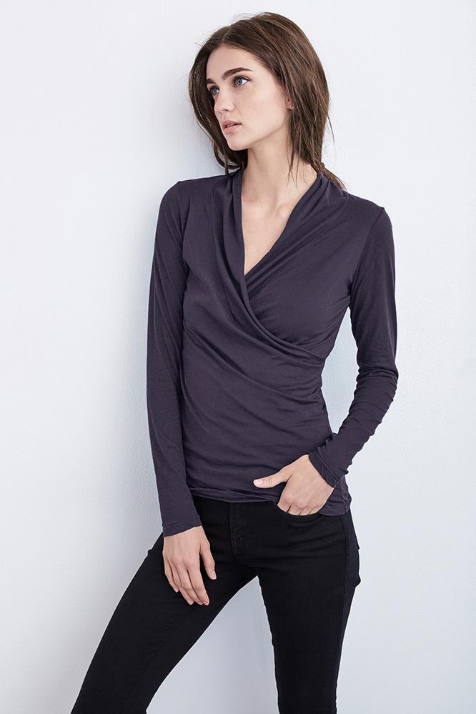 Velvet Clothing Meri Wrap Front Top-lavarock-gauzywhsp
