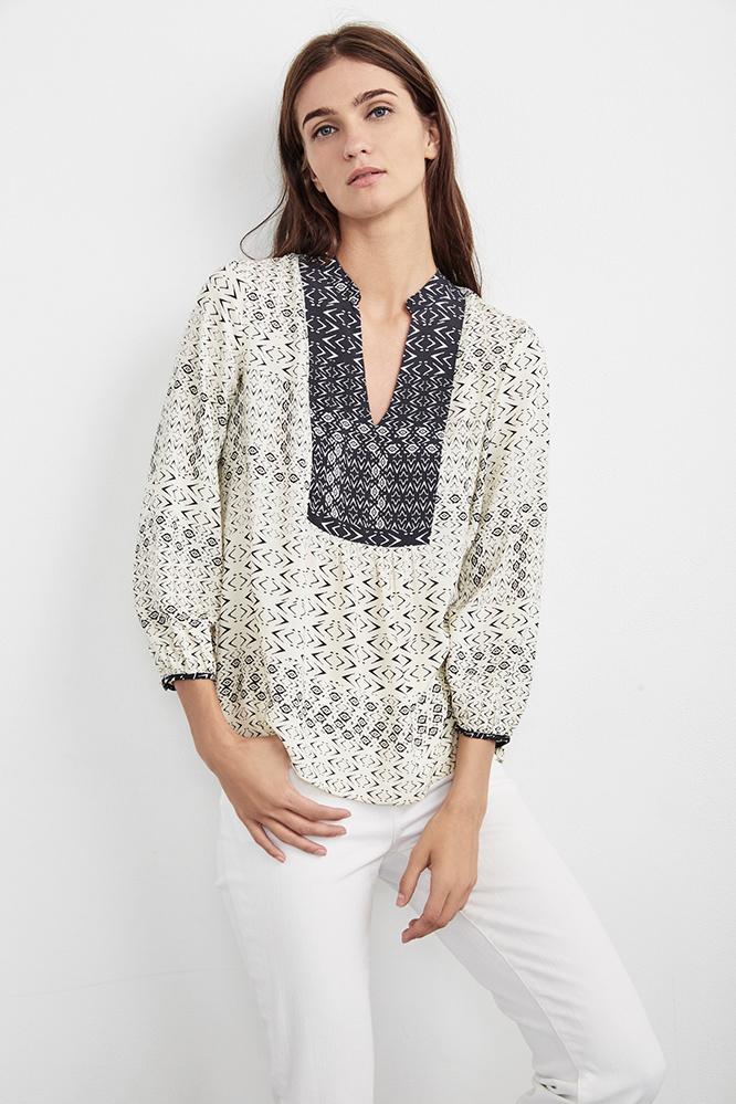 Velvet Clothing Rubydelle Corsica Print Peasant Top-cream-corsicapr