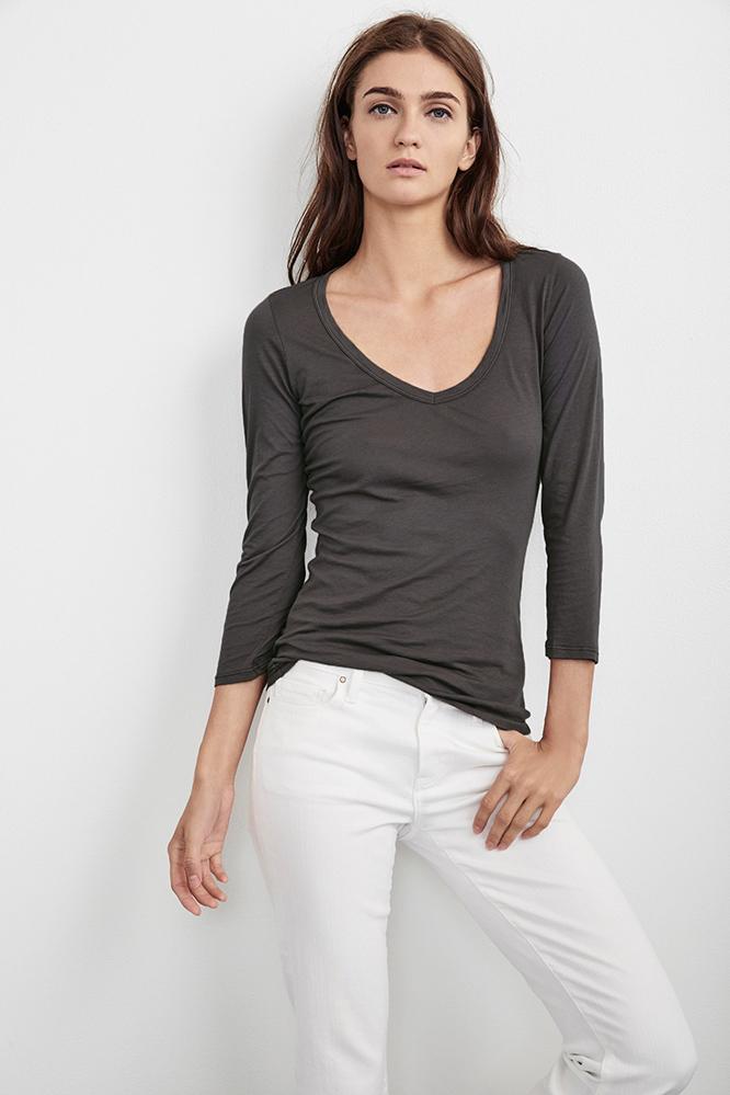 Velvet Clothing Olly Gauzy Whisper V-neck Tee-cannon-gauzywhsp