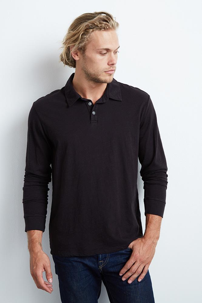 Velvet Men Tyson Winter Slub Polo-black-slub