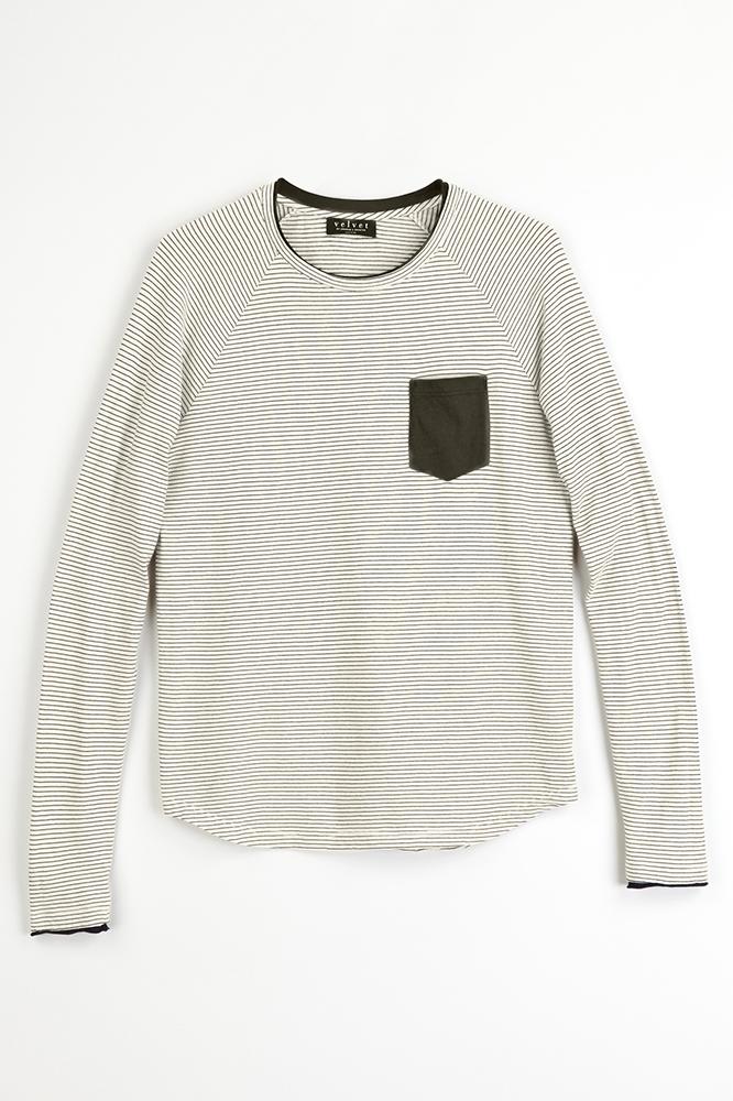 Velvet Men Jace Raw Edge Pinstripe Pocket Tee-cream-pinstripe