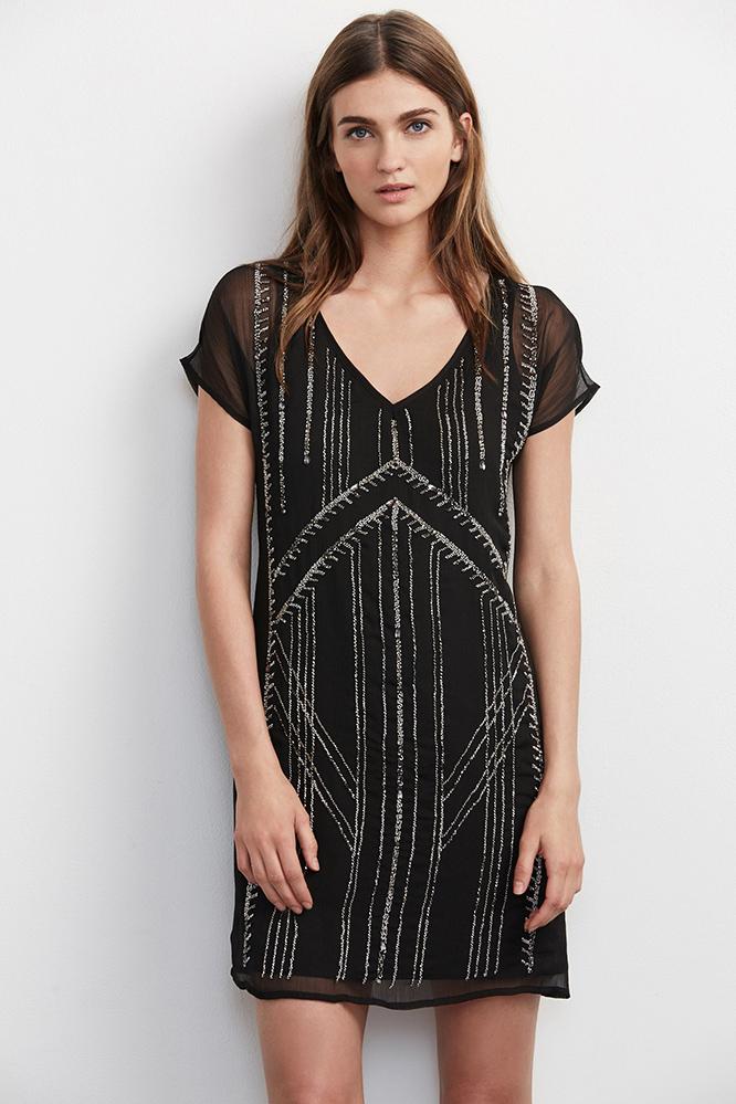 Velvet Clothing Odet Beaded Chiffon Dress-black-chiffonbead