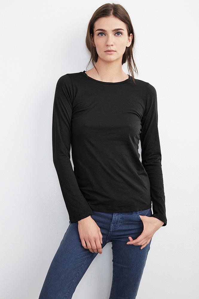 Velvet Clothing Zofina Gauzy Whisper Crew Neck Tee-black-gauzywhisper