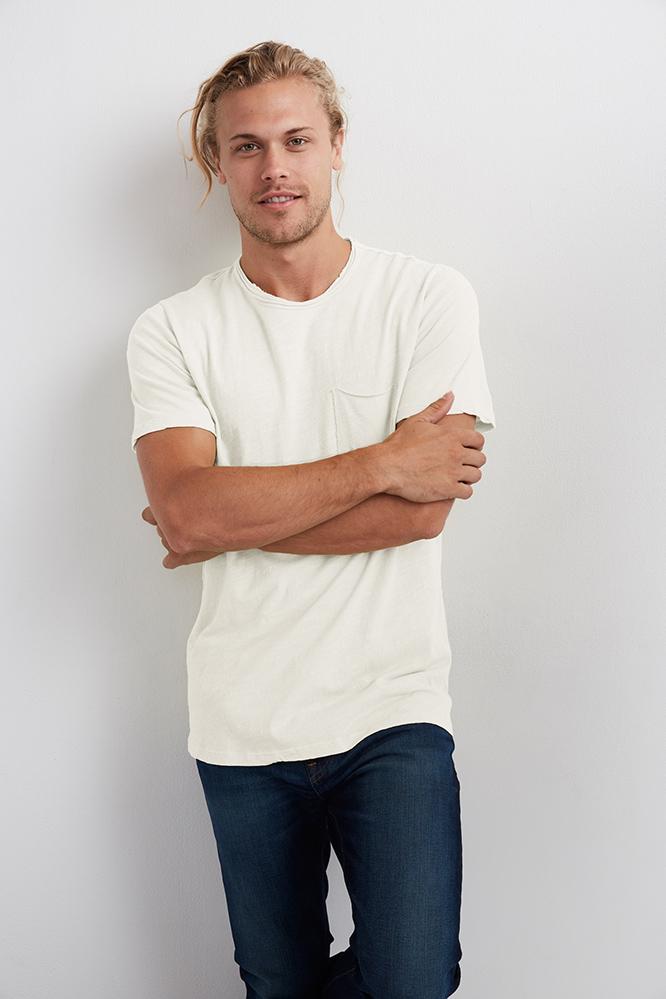 Velvet Men Chad Raw Edge Cotton Slub Pocket Tee-ecru-slub