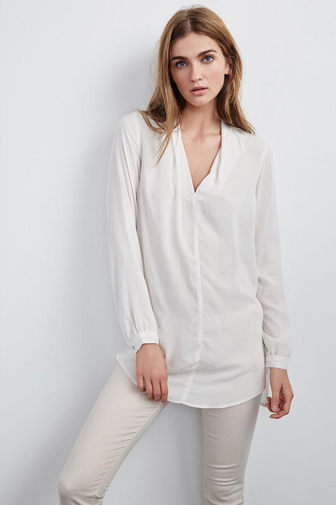 Velvet Clothing Sarafina Challis Tunic Blouse-ivory-rayonchallis