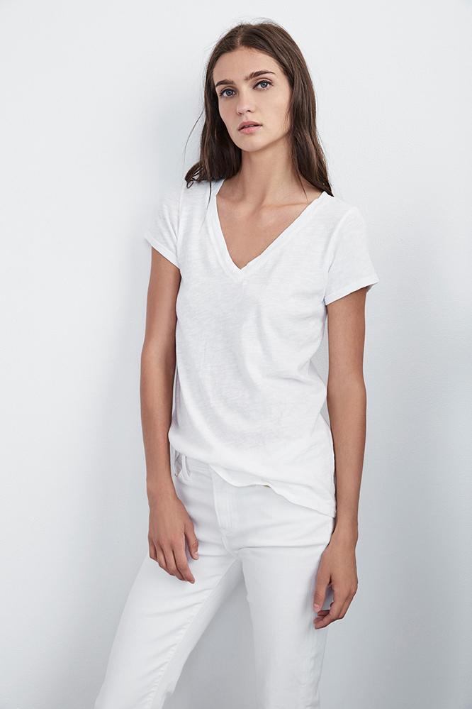 Velvet Clothing Jilian Original Slub V-neck Tee-white-velorig