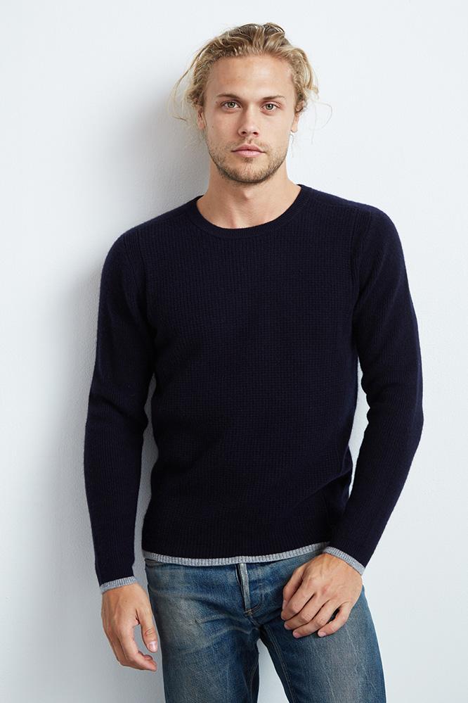 Velvet Men Jagger Contrast Cashmere Sweater-navy-cashmere