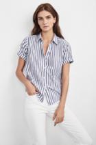 Velvet Clothing Alyss Woven Cotton Stripe Shirt-blue-wovcotstp