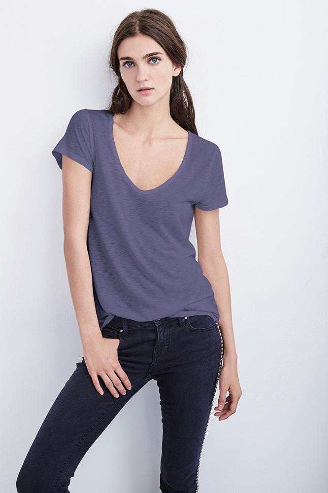 Velvet Clothing Dree Lux Slub Scoop Neck Tee-orchid-luxslub