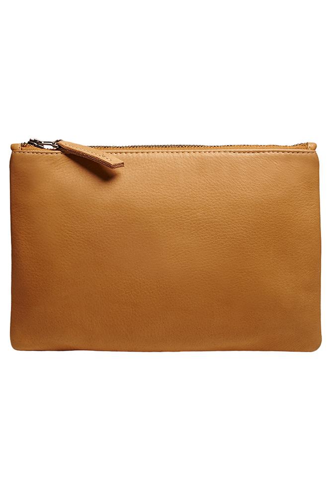 Velvet Clothing Amelia Leather Zip Clutch-tan