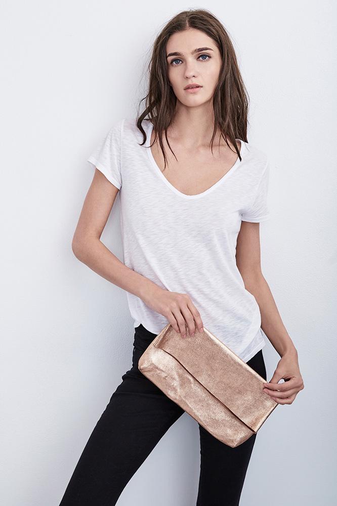 Velvet Clothing Tyler Fold Over Clutch In Rose Gold-rosegold-leathacc