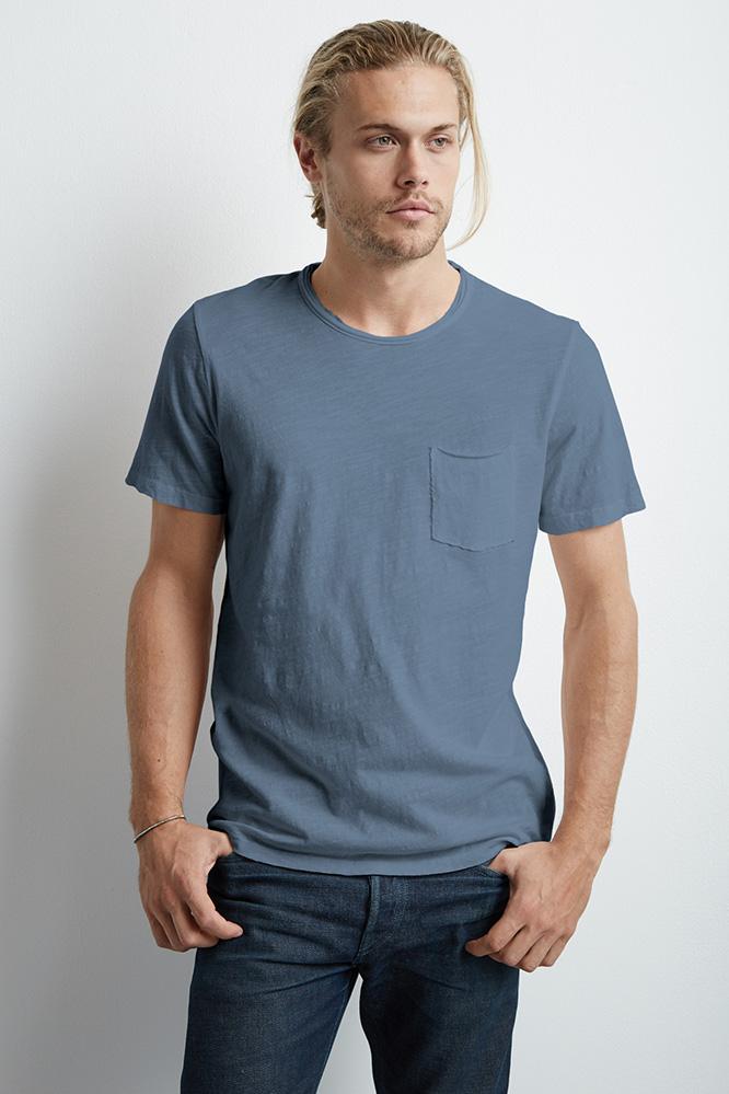 Velvet Men Chad Raw Edge Cotton Slub Pocket Tee-arctic-slub