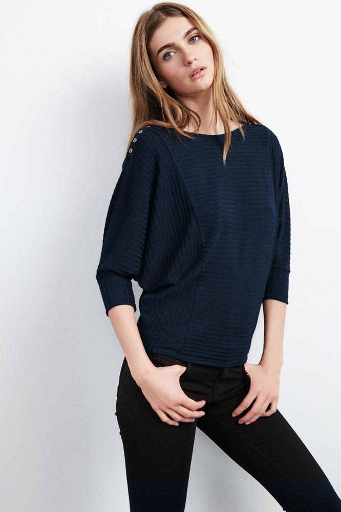 Velvet Clothing Aislina Ribbed Dolman Top-navy-rayonrib