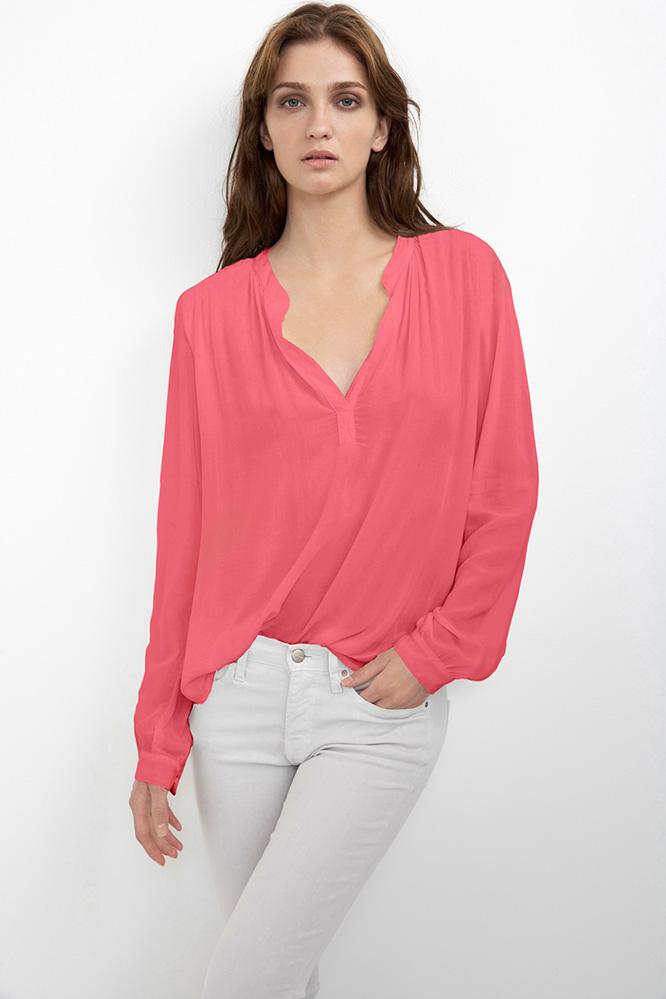 Velvet Clothing Rosie Half-placket Challis Blouse-candy-rychallis