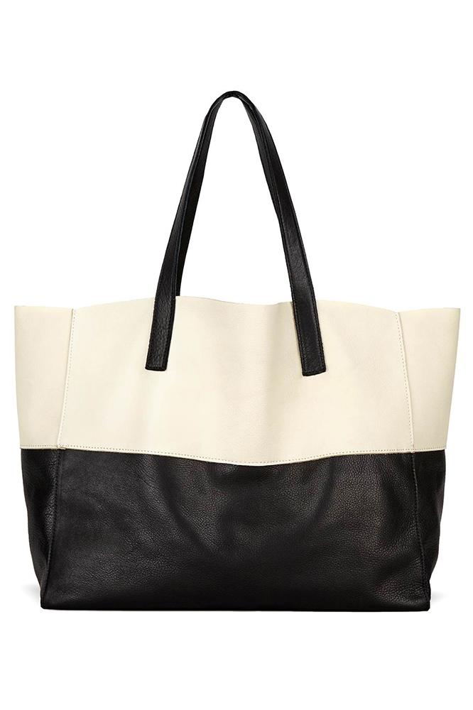 Velvet Clothing Caza Colorblock Leather Tote-black/cream-accessories