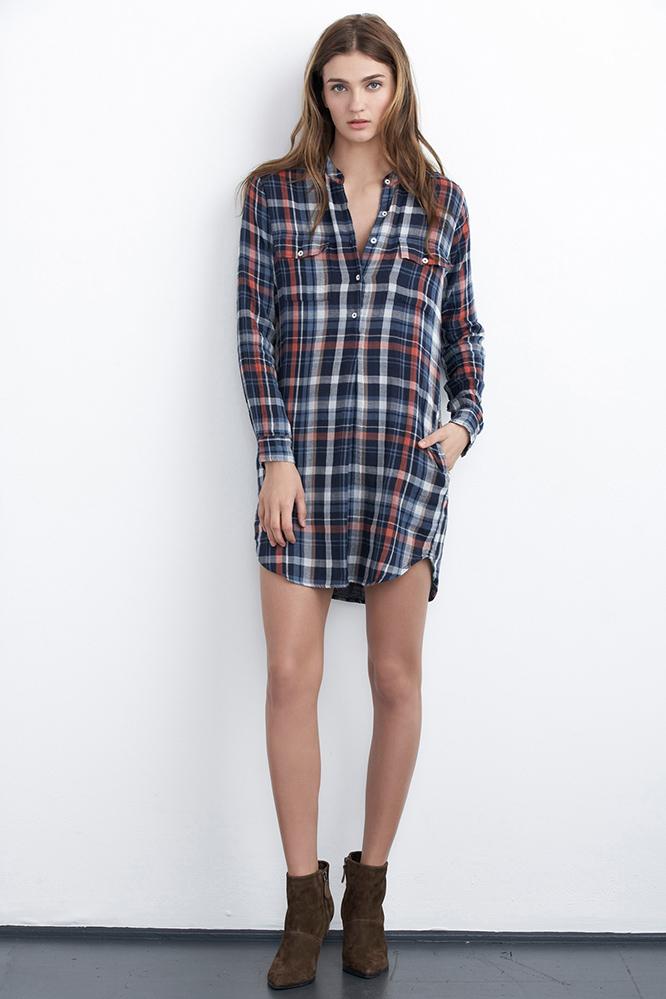 Velvet Clothing Gabrielle Plaid Shirt Dress-sky-plaidandstripe