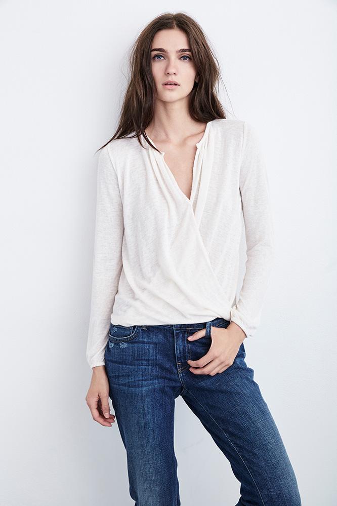 Velvet Clothing Janet Textured Knit Wrap Top-straw-txtdknit