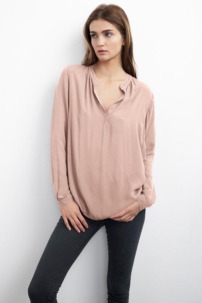 Velvet Clothing Rosie Half-placket Challis Blouse-rosebay-challis