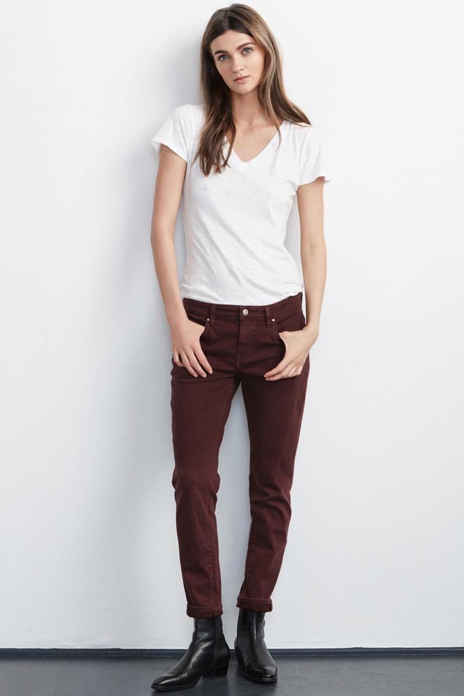 Velvet Clothing Jenny Tailored Boyfriend Jean In Wine-wine-denim