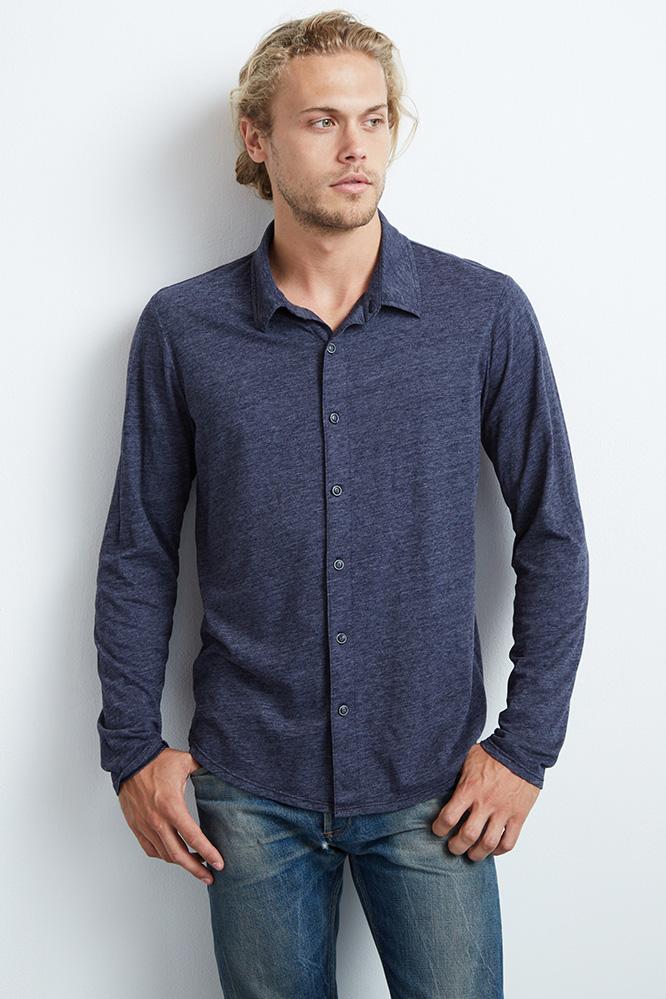 Velvet Men Marsh Heather Jersey Button-up Shirt-prussian-hthjers