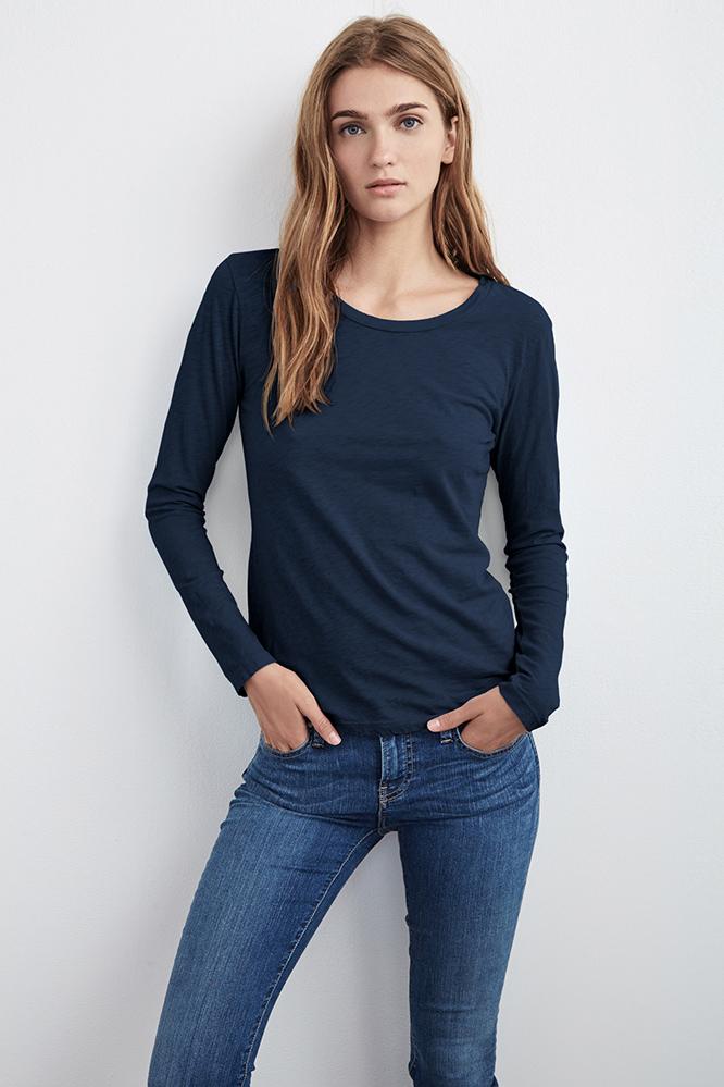 Velvet Clothing Kilia Cotton Slub Round Neck Tee-ink-cotslub
