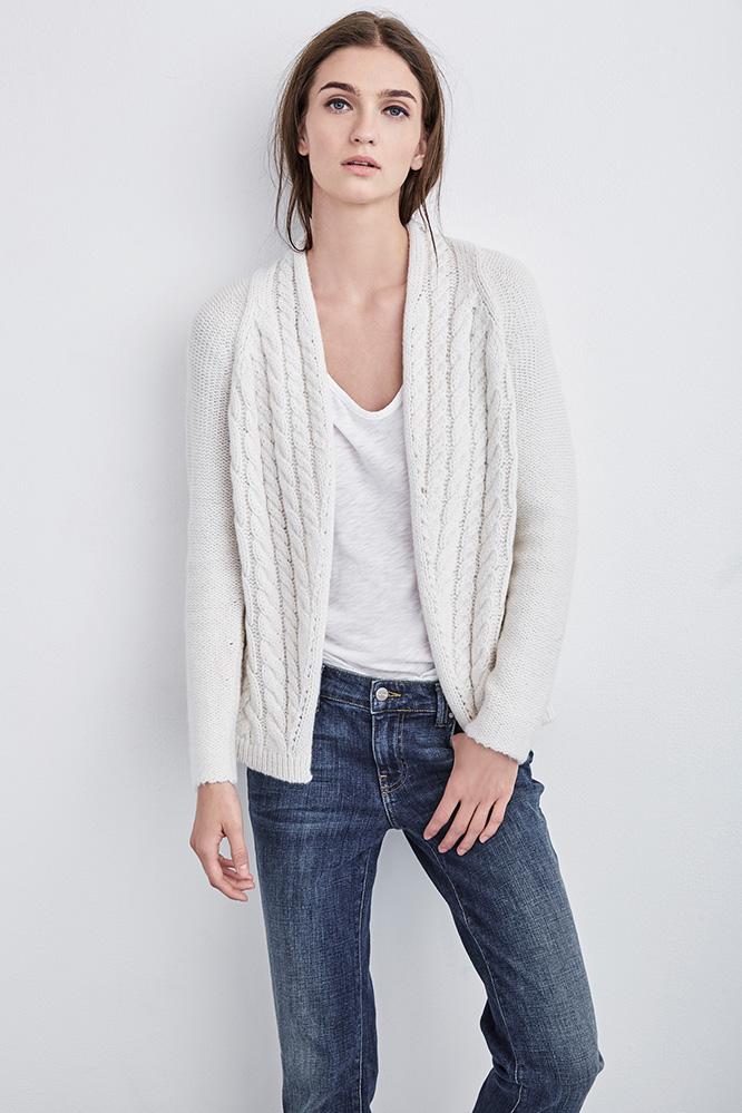 Velvet Clothing Melanie Cable Knit Open Cardigan-milk-novswtrs