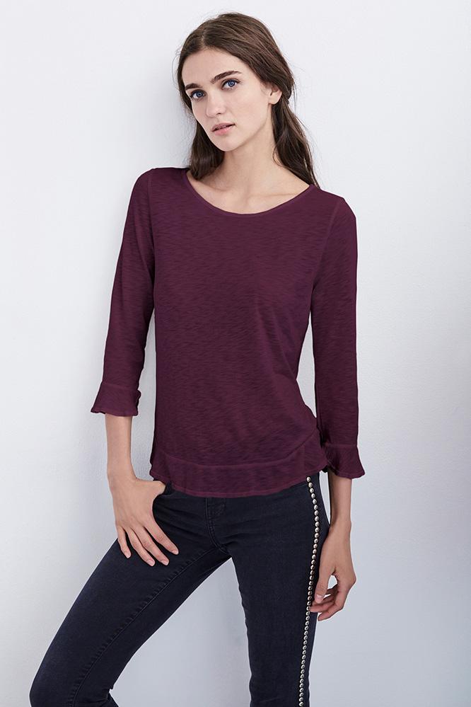 Velvet Clothing Aldora Ruffle Lux Slub Tee-eggplant-luxslub