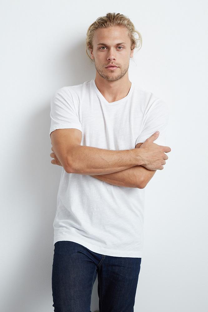 Velvet Men Arden Cotton Slub Crew Neck Tee-white-slub