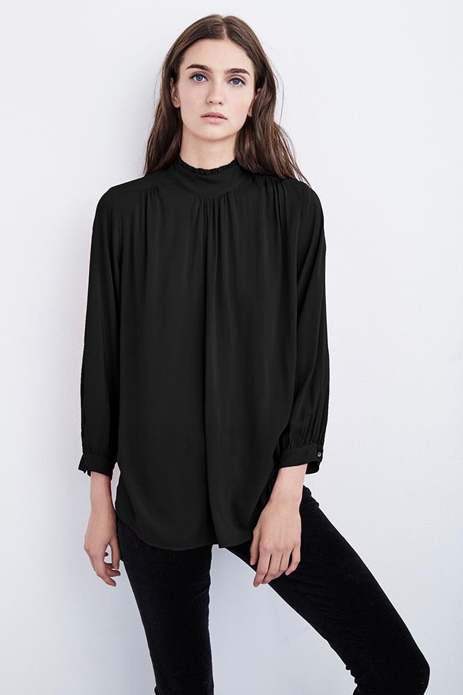 Velvet Clothing Daroline Mock Neck Challis Top-black-rayonchallis