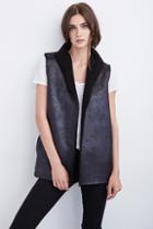 Velvet Clothing Marlowes Reversible Metallic Sherpa Vest-onyx-luxsherpa