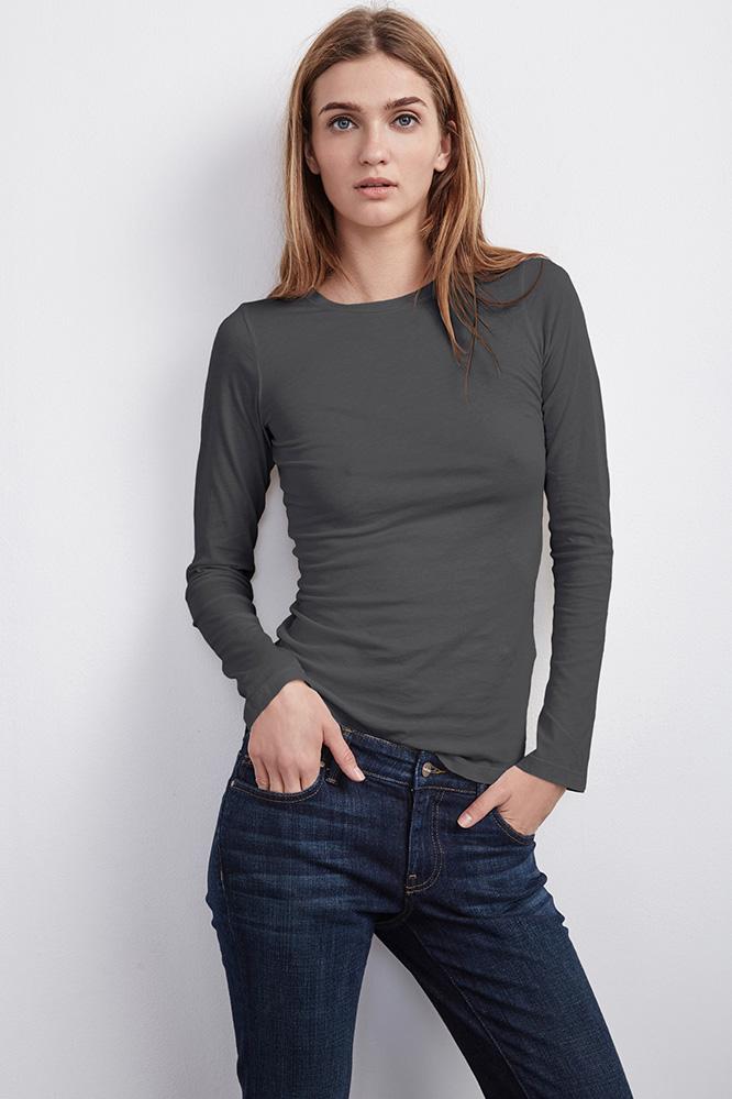 Velvet Clothing Zofina Gauzy Whisper Crew Neck Tee-stone-gauzywhisper