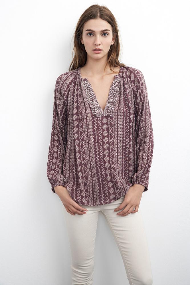 Velvet Clothing Dominica African Print Peasant Top-wine-africanprint