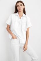 Velvet Clothing Stephanie Short Sleeve Cotton Button-up Shirt-white-cotshirt