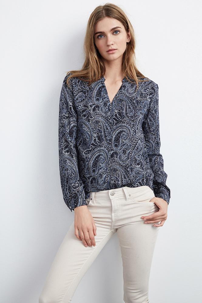 Velvet Clothing Adal Paisley Print Popover -paisley-printedchallis