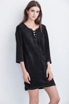 Velvet Clothing Raleigh Faux Suede Lace Up Dress-black-fauxsuede