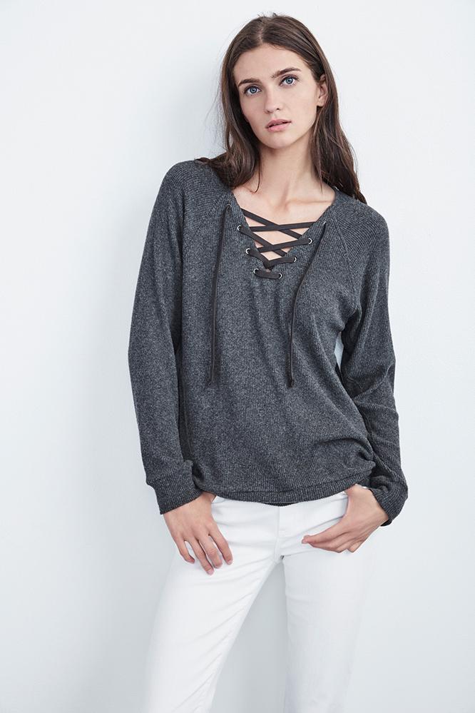 Velvet Clothing Billow Lace-up Cozy Rib Top-anthracite-cozyrib
