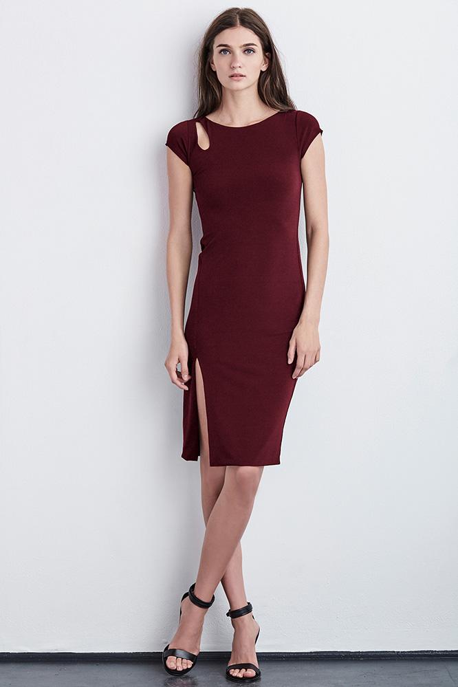 Velvet Clothing Meridith Cap Sleeve Stretch Jersey Dress-burgandy-strchjrsy