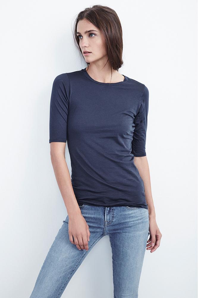 Velvet Clothing Amira 1/2 Sleeve Gauzy Whisper Tee-bluestone-gzywhsnov