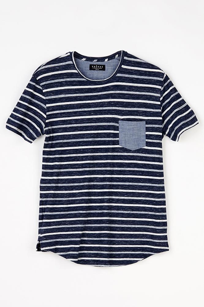 Velvet Men Sigmund Marble Jersey Stripe Pocket Tee-navyblue-marblestrp