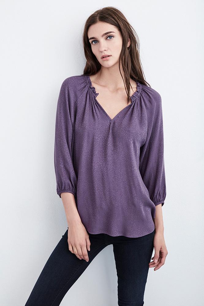 Velvet Clothing Phyllis  Sleeve Jacquard Peasant Top-imperial-jacquard