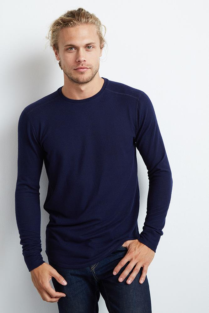 Velvet Men Bronson Heather Jersey Knit Top-navy-cozyhthjrs