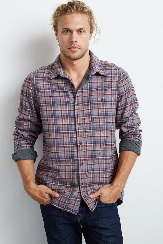 Velvet Men Scout Jersey Lined Plaid Button-down Shirt-blue-plaidshrt