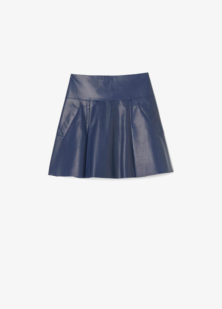 Vince Flare Leather Skirt With Drop Yoke