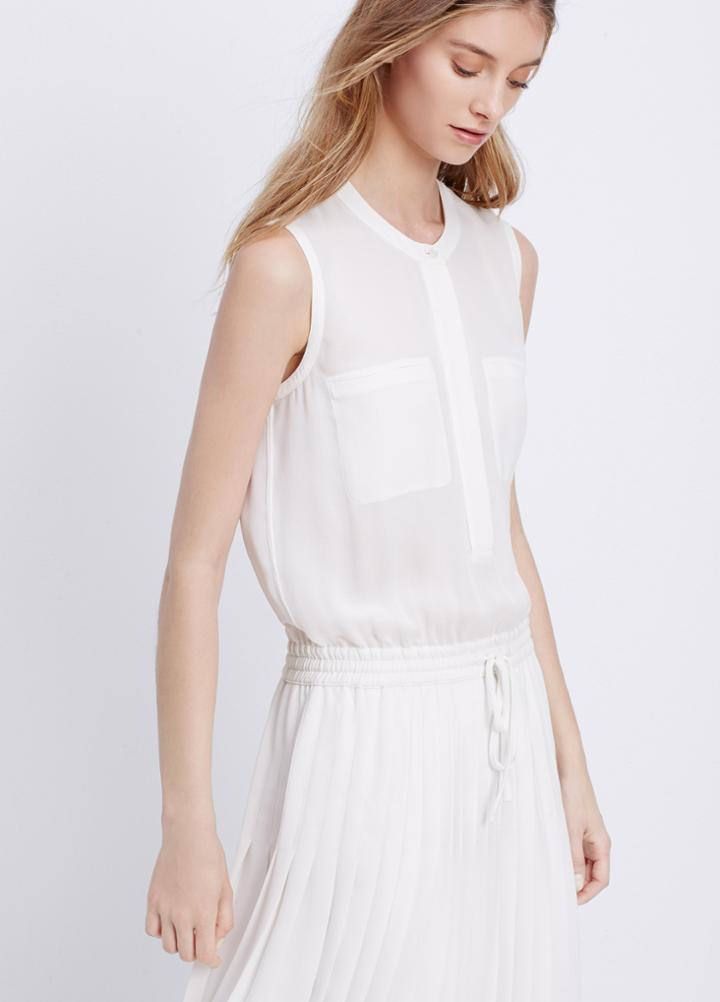 Vince Pleated Dress With Drawstring