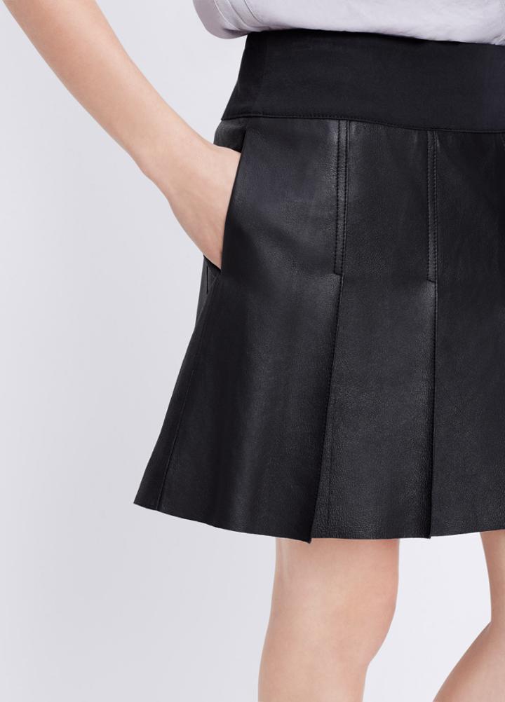 Vince Feather Leather Pleated Skirt