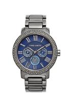Vince Camuto Vince Camuto Gunmental & Navy Pave Bezel Triple Subdial Watch