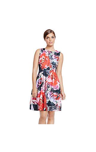 Vince Camuto Vince Camuto Release Pleats Rose Print Scuba Dress