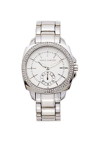 Vince Camuto Vince Camuto Crystal Bezel Silver-tone Link Bracelet Watch