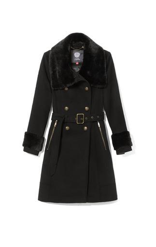 Vince Camuto Faux Fur-trimmed Belted Military Coat