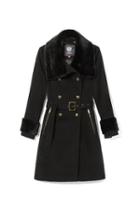 Vince Camuto Faux Fur-trimmed Belted Military Coat